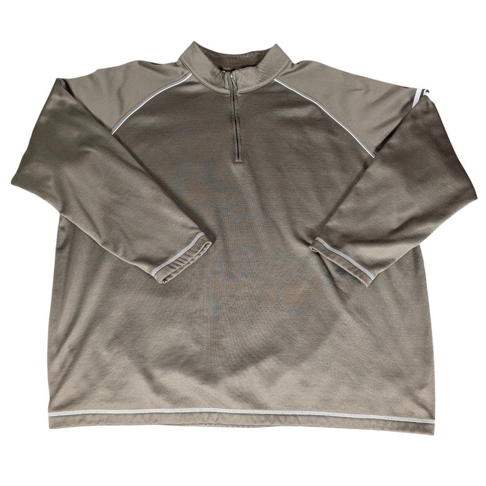 Adidas Golf Mens Quarter Zip‎ Pullover Olive Green 3-Stripes Performance Sweater